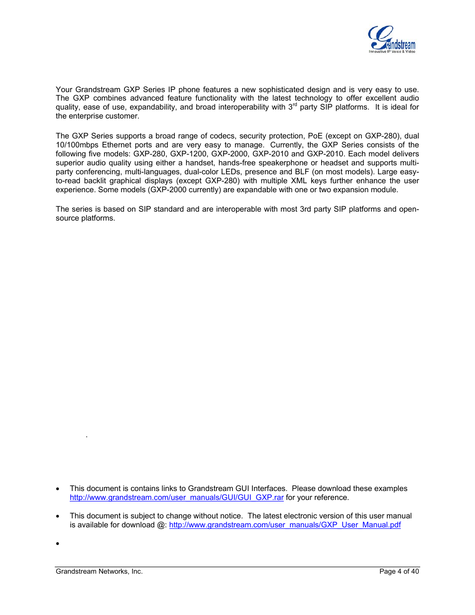 Welcome | Grandstream Networks GXP Series User Manual | Page 4 / 40