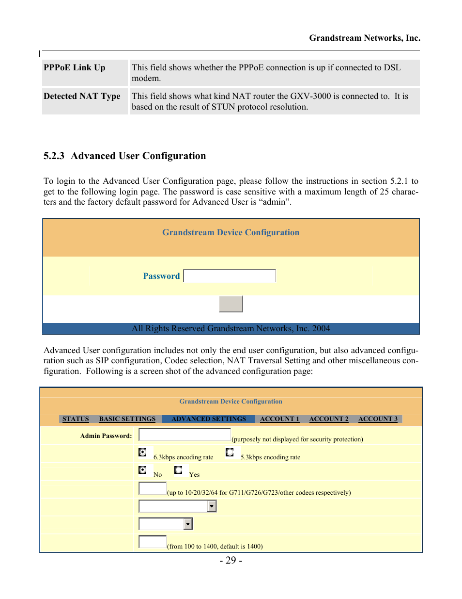 3 advanced user configuration | Grandstream Networks Grandstream GXV-3000 User Manual | Page 29 / 62