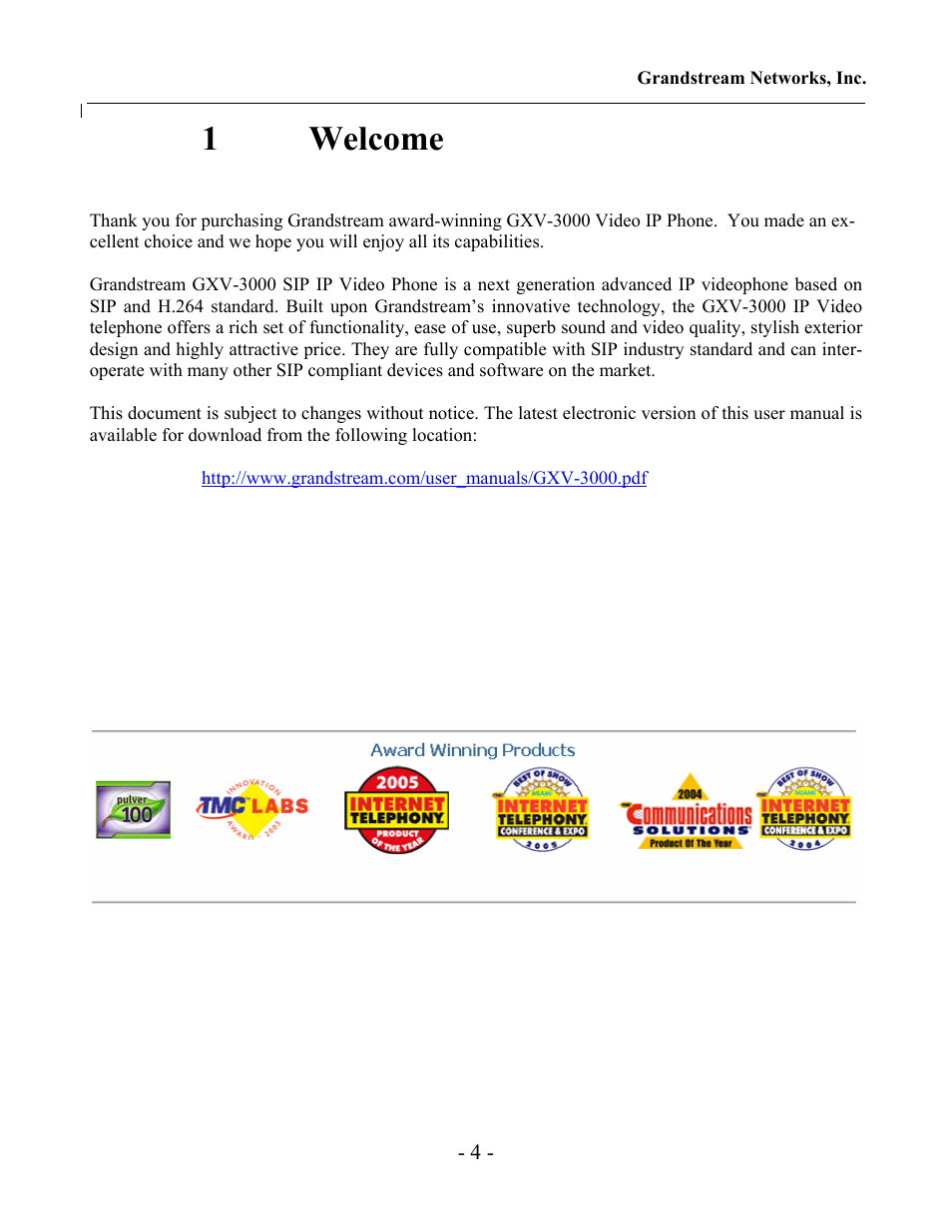 Welcome | Grandstream Networks Grandstream GXV-3000 User Manual | Page 4 / 62