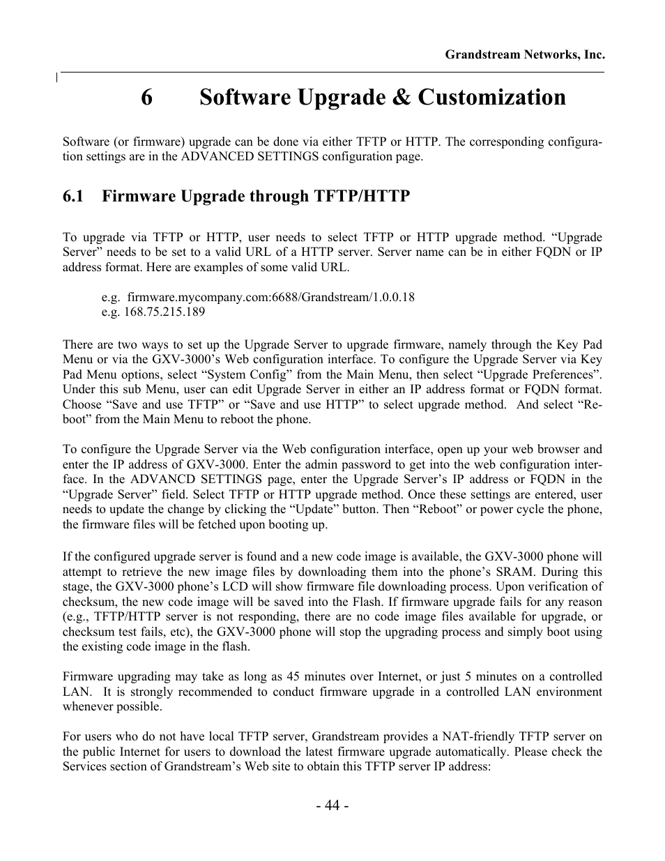 6software upgrade & customization | Grandstream Networks Grandstream GXV-3000 User Manual | Page 44 / 62