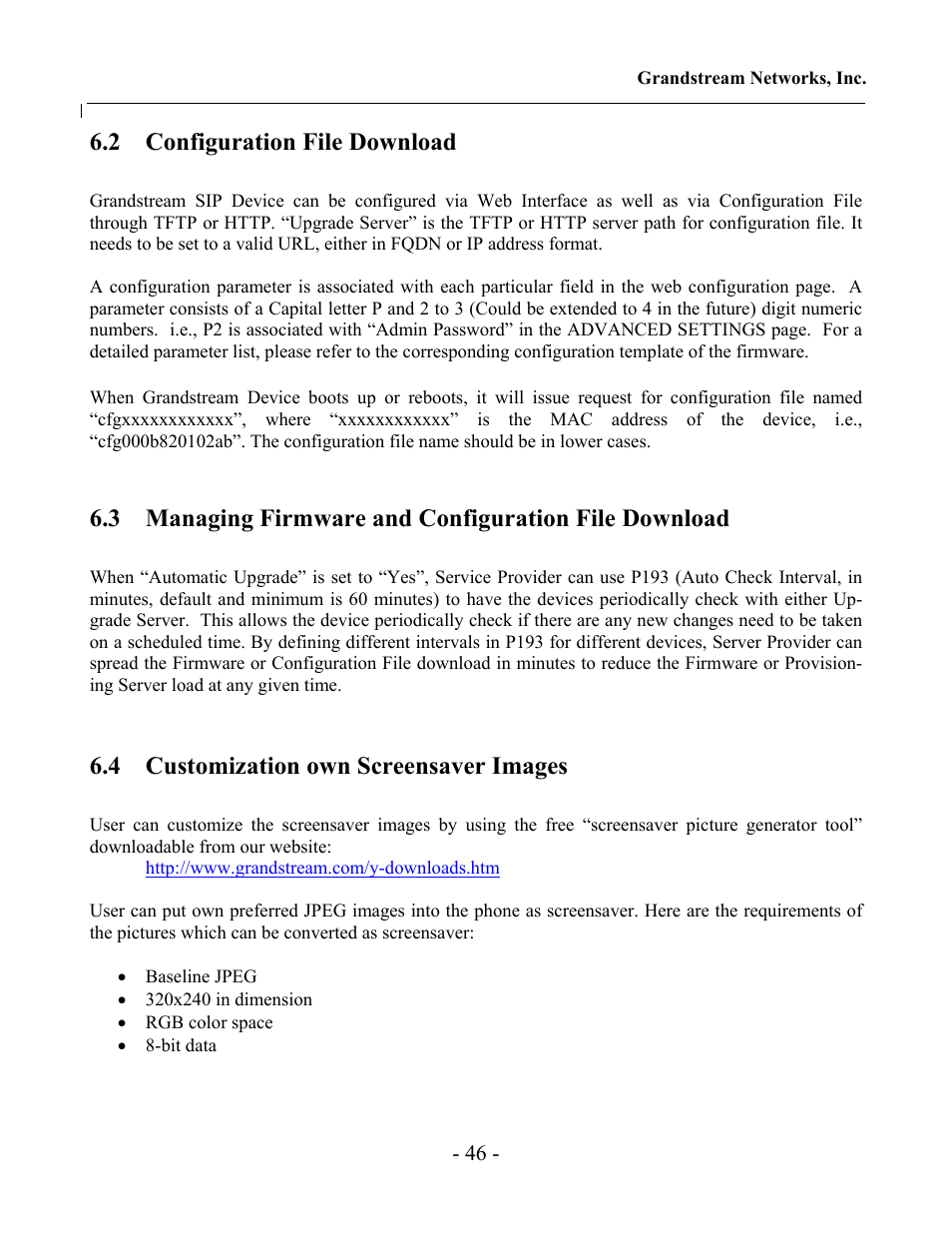 2 configuration file download, 4 customization own screensaver images | Grandstream Networks Grandstream GXV-3000 User Manual | Page 46 / 62