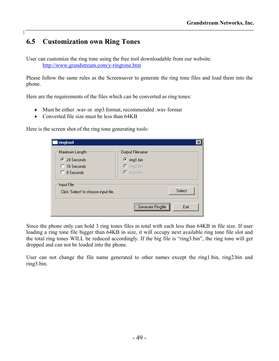 5 customization own ring tones | Grandstream Networks Grandstream GXV-3000 User Manual | Page 49 / 62