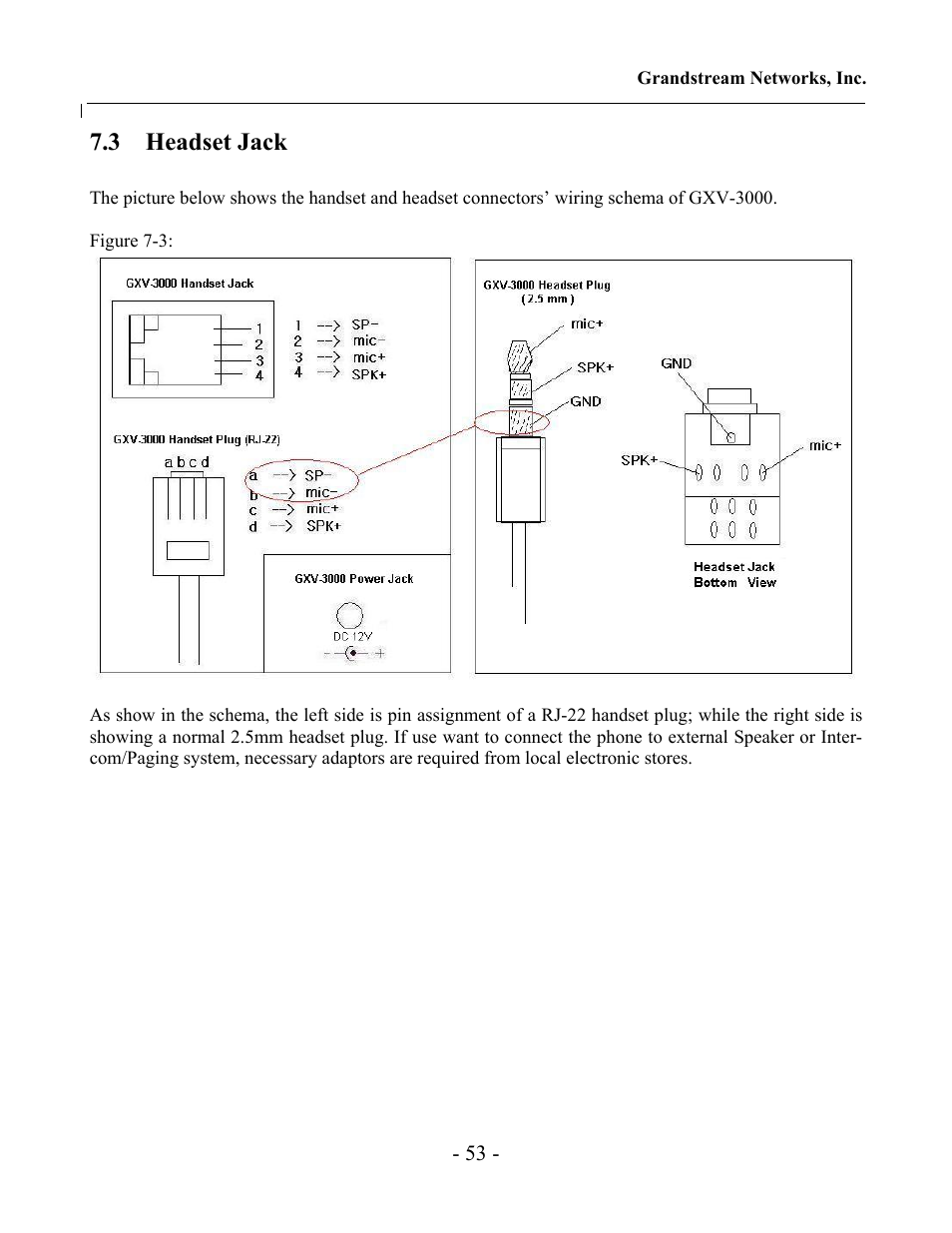 3 headset jack | Grandstream Networks Grandstream GXV-3000 User Manual | Page 53 / 62
