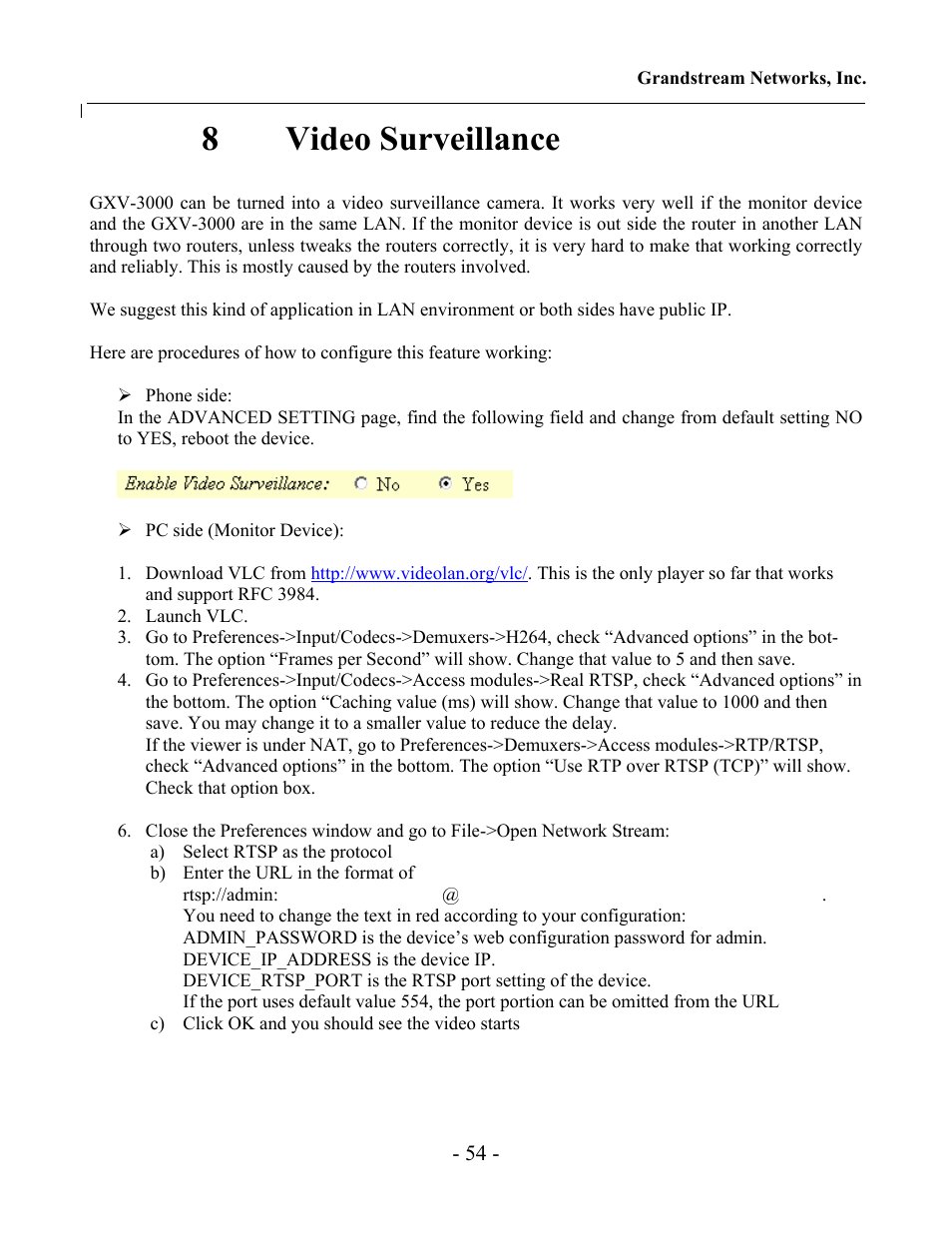8video surveillance | Grandstream Networks Grandstream GXV-3000 User Manual | Page 54 / 62