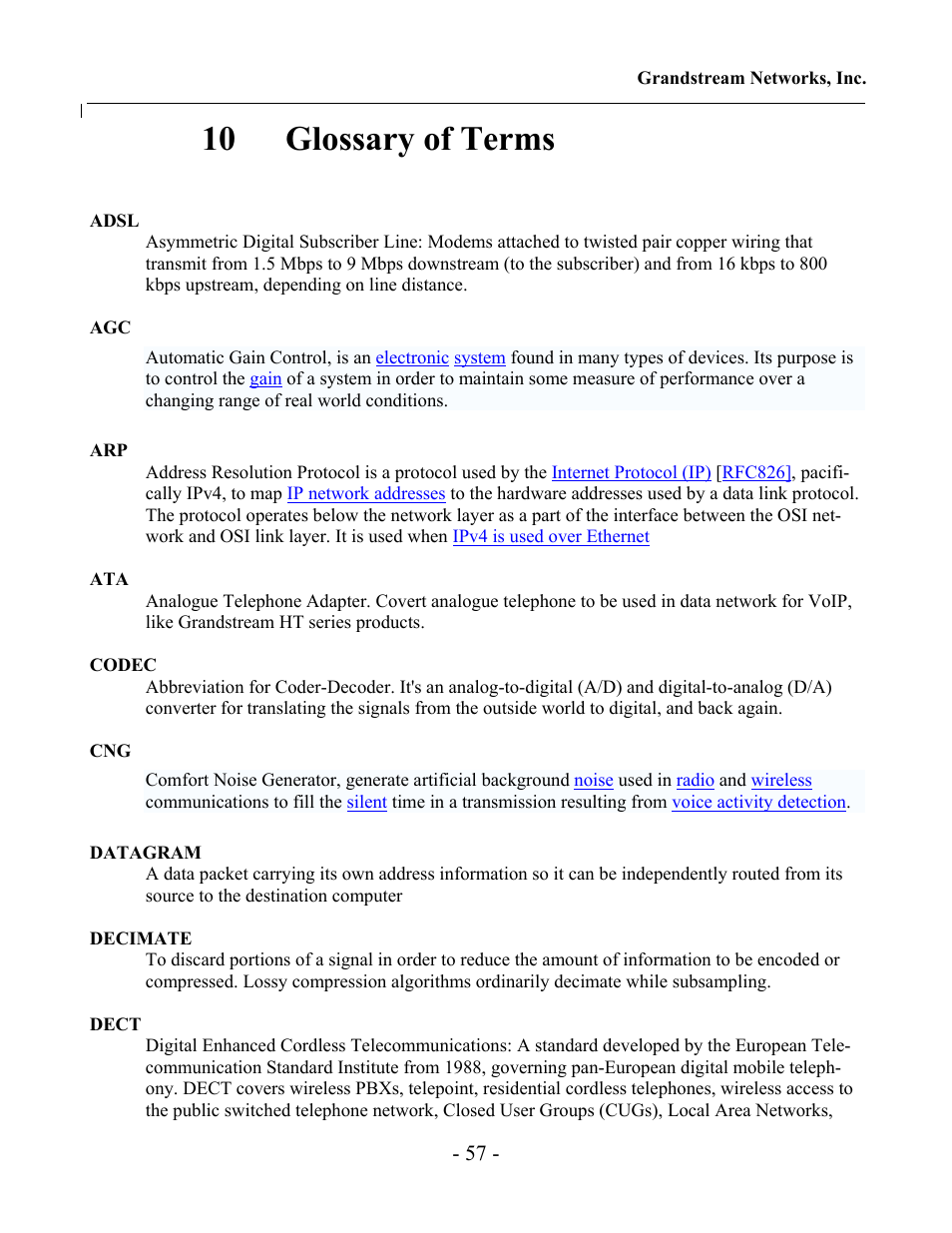 10 glossary of terms | Grandstream Networks Grandstream GXV-3000 User Manual | Page 57 / 62
