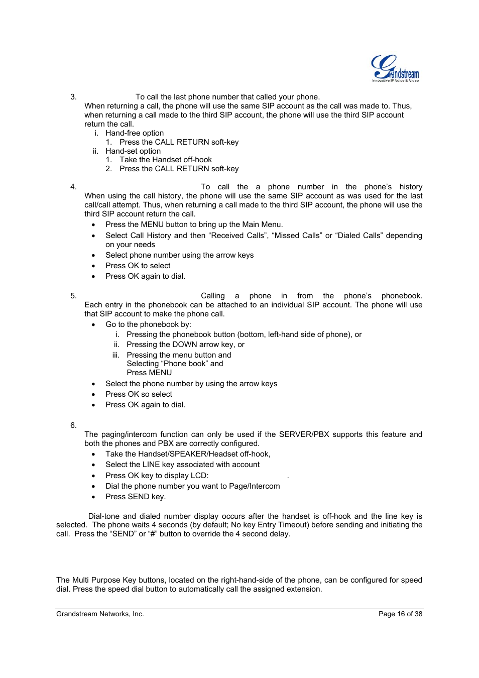 Speed dial | Grandstream Networks Grandstream GXP-2010 User Manual | Page 16 / 38