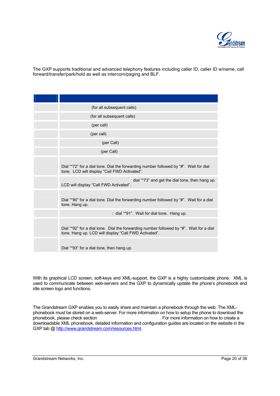 Xml phonebook | Grandstream Networks Grandstream GXP-2010 User Manual | Page 20 / 38