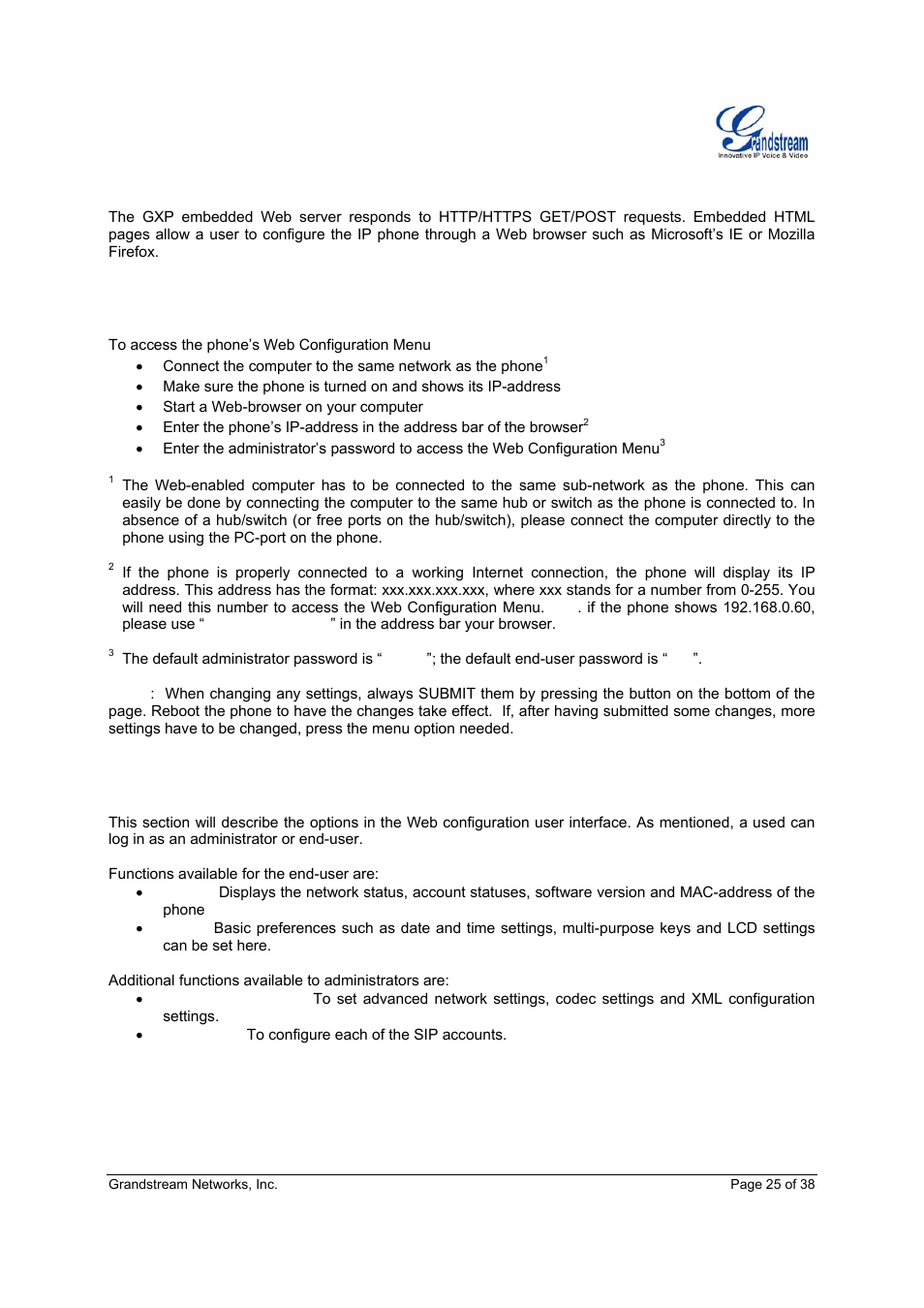 Access the web configuration menu, Definitions | Grandstream Networks Grandstream GXP-2010 User Manual | Page 25 / 38