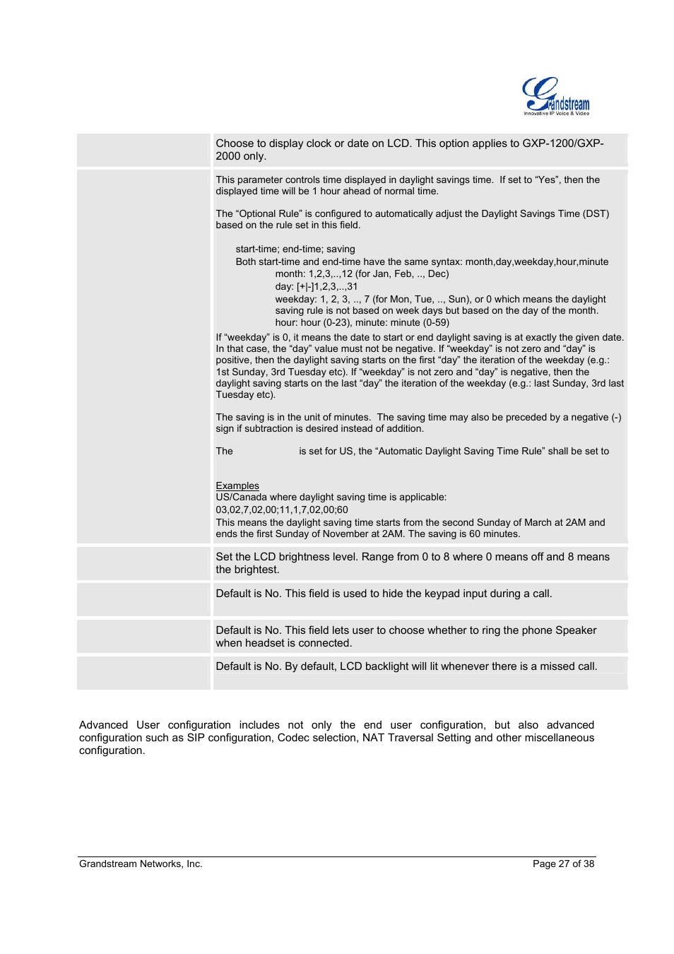 Grandstream Networks Grandstream GXP-2010 User Manual | Page 27 / 38