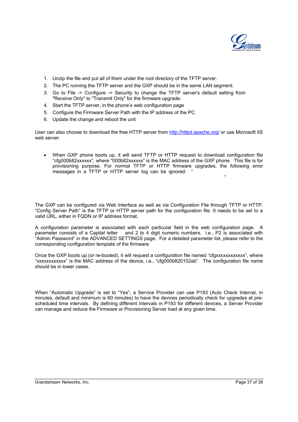 Managing firmware and configuration file download | Grandstream Networks Grandstream GXP-2010 User Manual | Page 37 / 38
