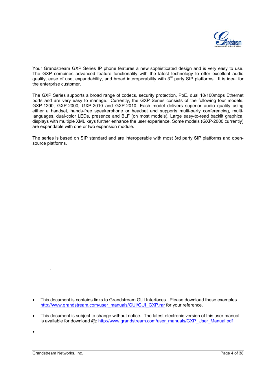 Welcome | Grandstream Networks Grandstream GXP-2010 User Manual | Page 4 / 38