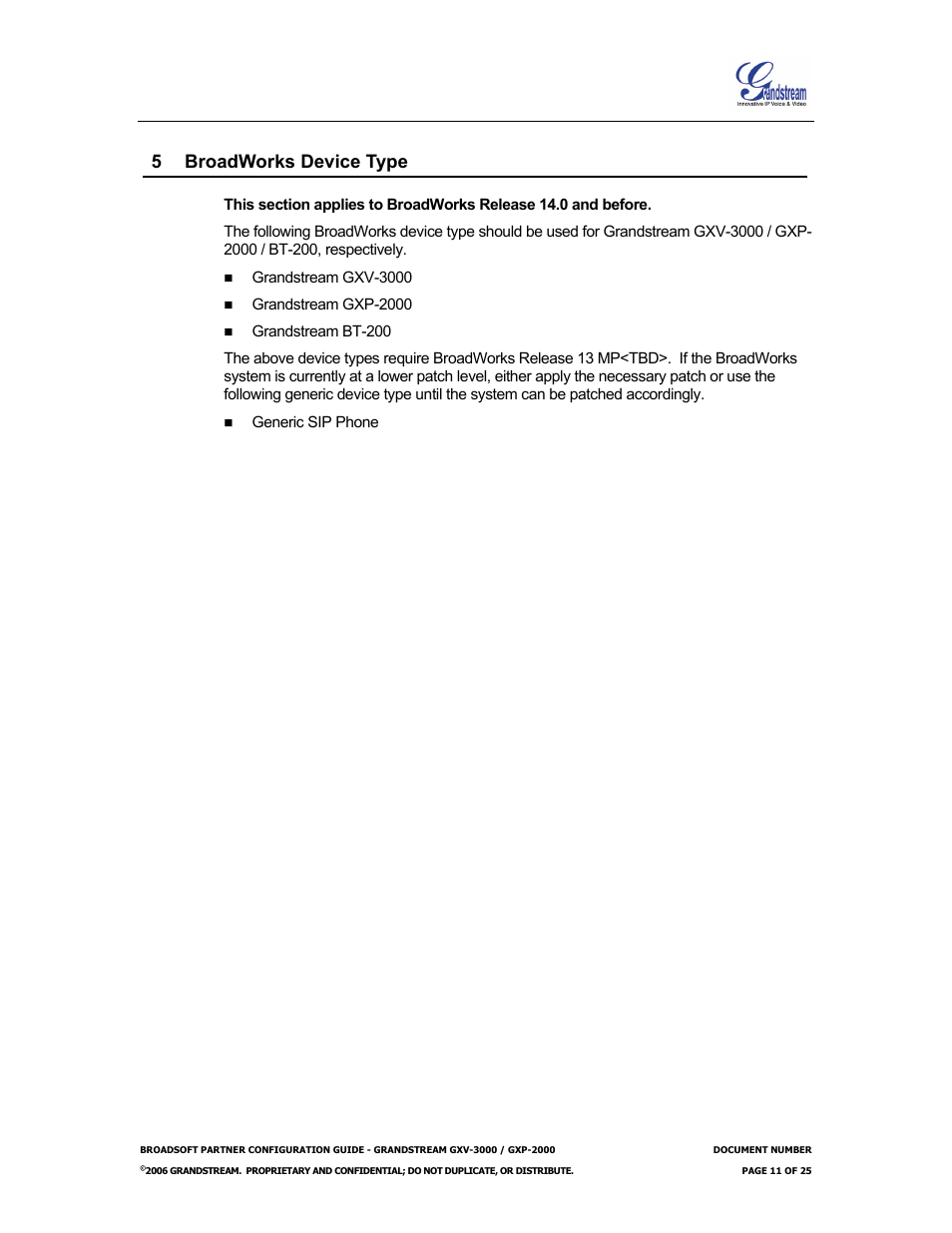 5 broadworks device type, Broadworks device type | Grandstream Networks Grandstream GXP-2000 User Manual | Page 11 / 25