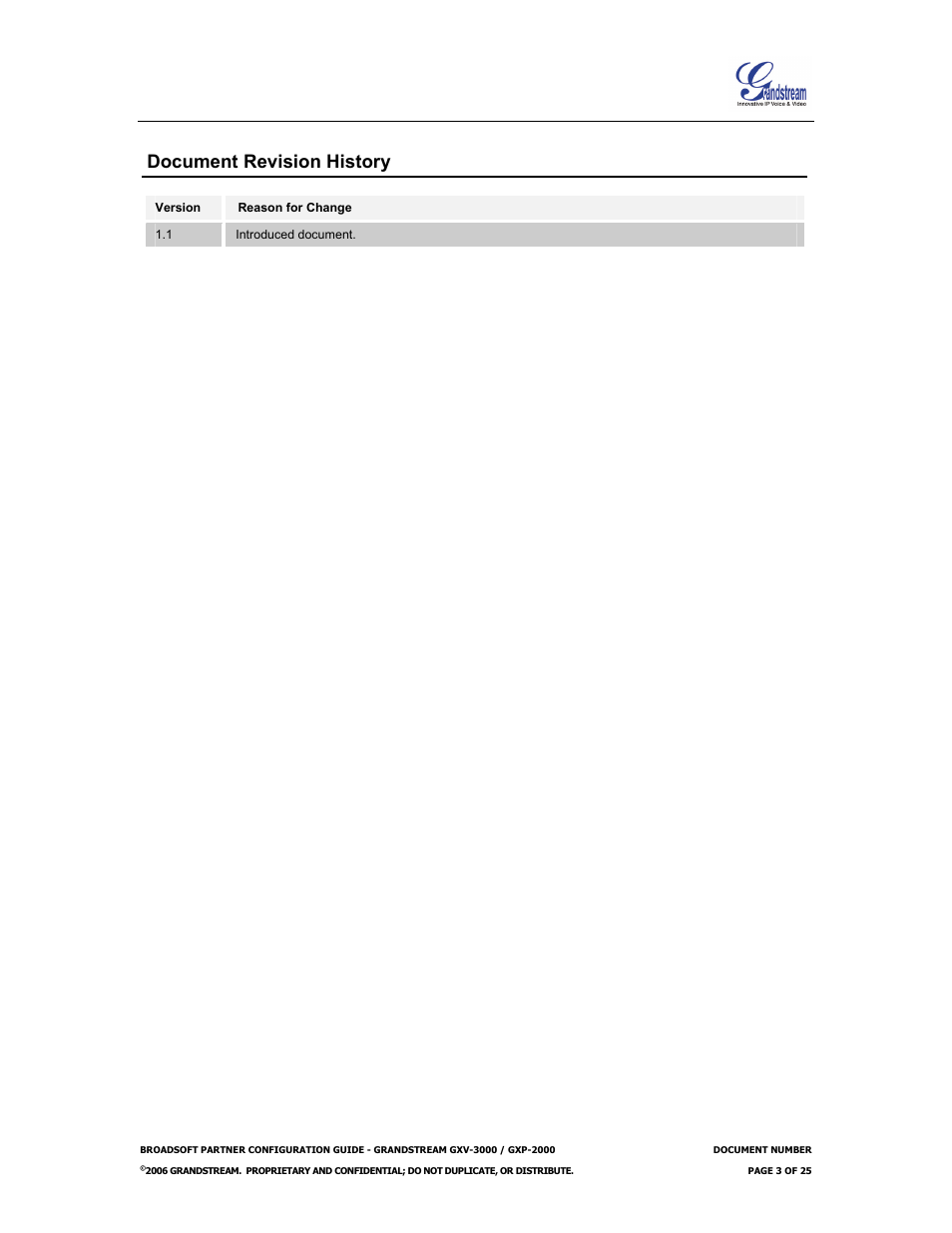 Document revision history | Grandstream Networks Grandstream GXP-2000 User Manual | Page 3 / 25