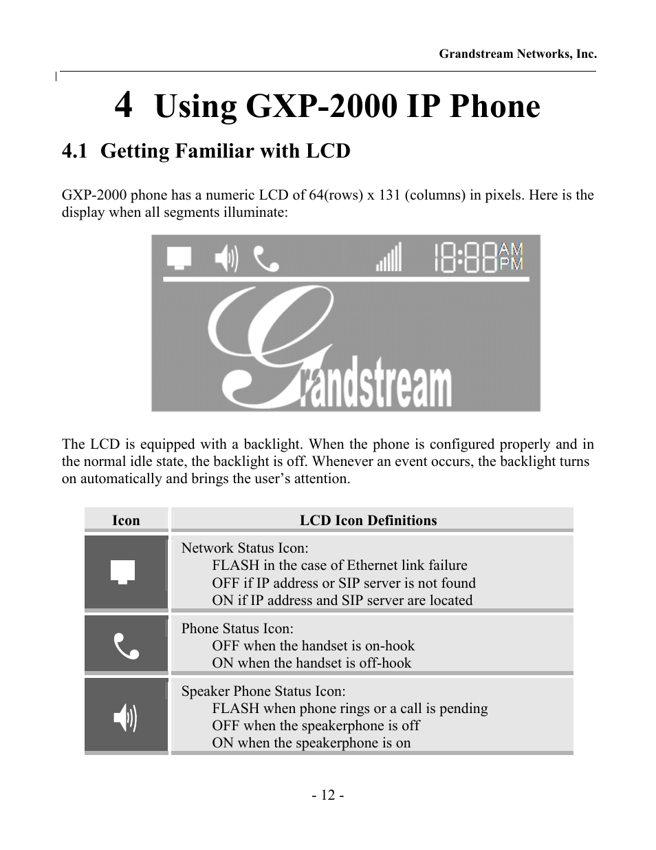 Using gxp-2000 ip phone, 1 getting familiar with lcd | Grandstream Networks GXP-2000 User Manual | Page 11 / 42