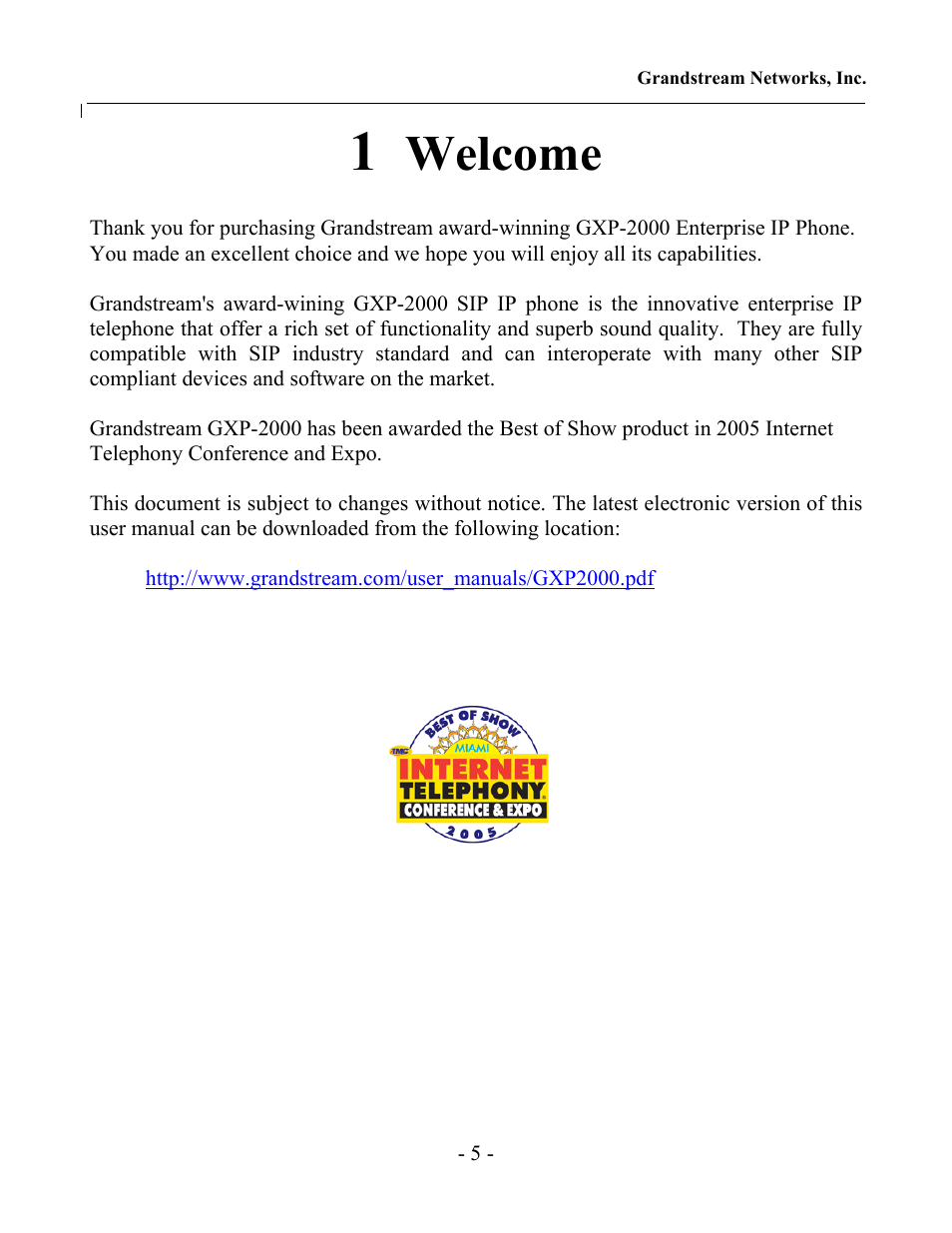 Welcome | Grandstream Networks GXP-2000 User Manual | Page 4 / 42