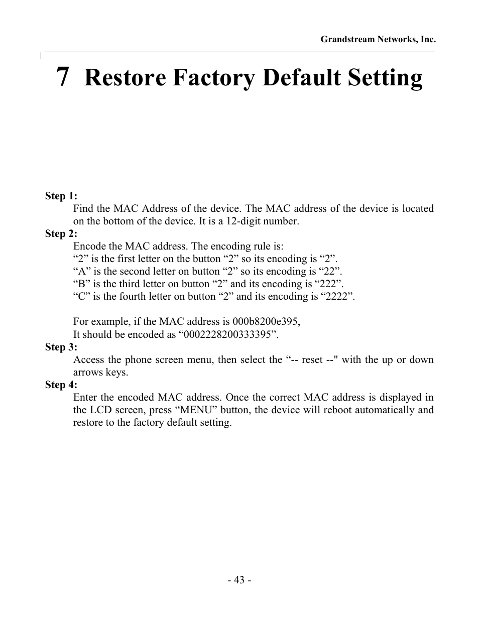 Restore factory default setting, Warning | Grandstream Networks GXP-2000 User Manual | Page 42 / 42