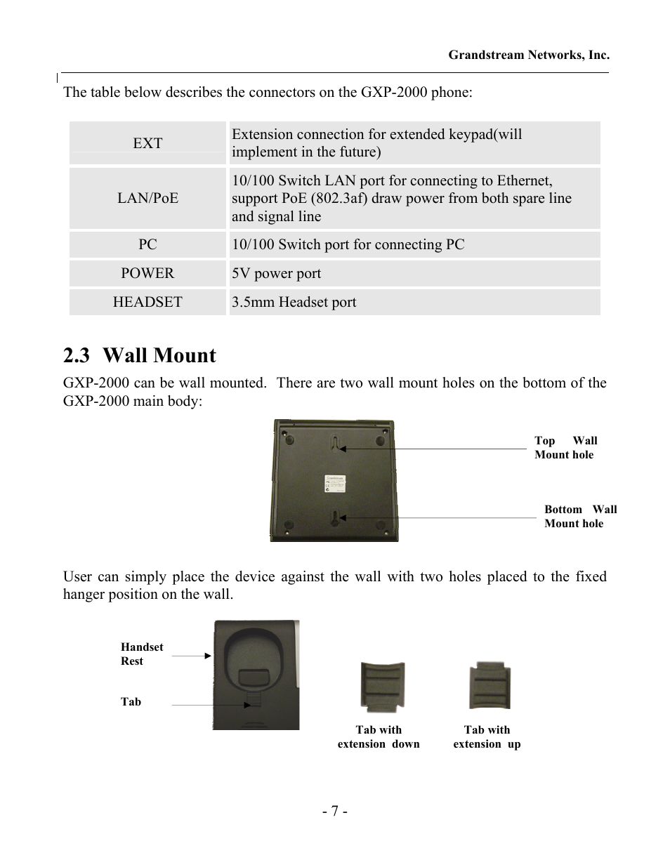 3 wall mount | Grandstream Networks GXP-2000 User Manual | Page 6 / 42