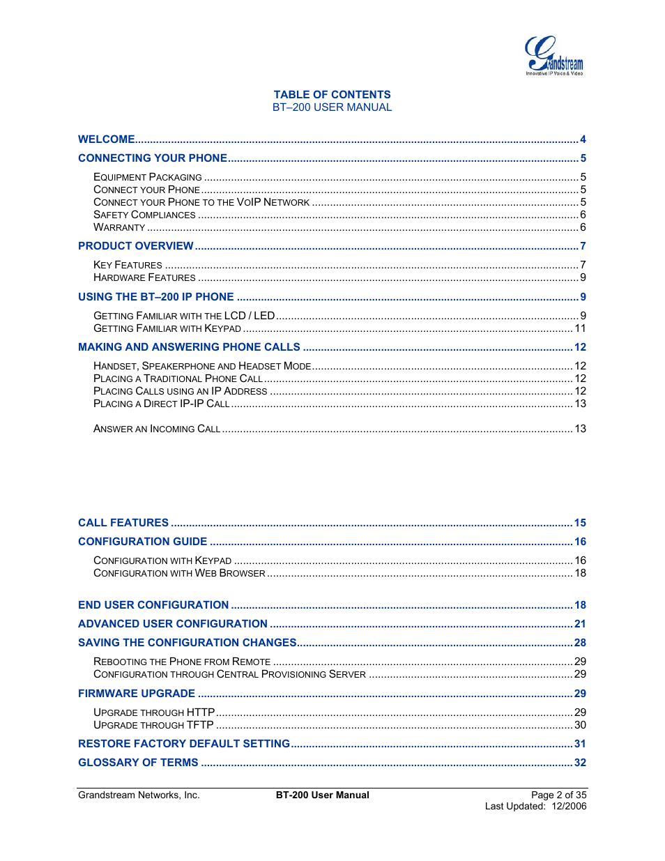 Grandstream Networks BT200 User Manual | Page 2 / 35