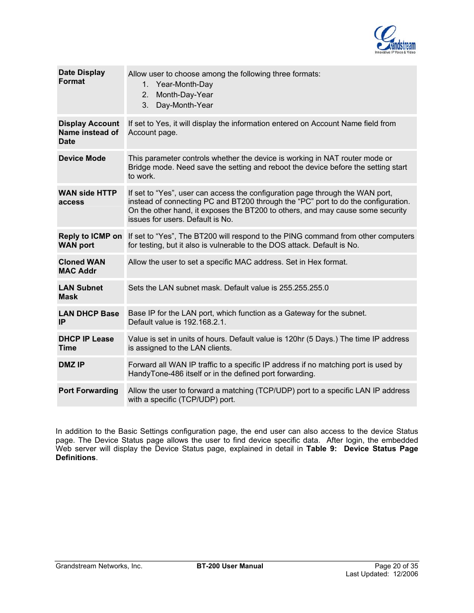 Grandstream Networks BT200 User Manual | Page 20 / 35