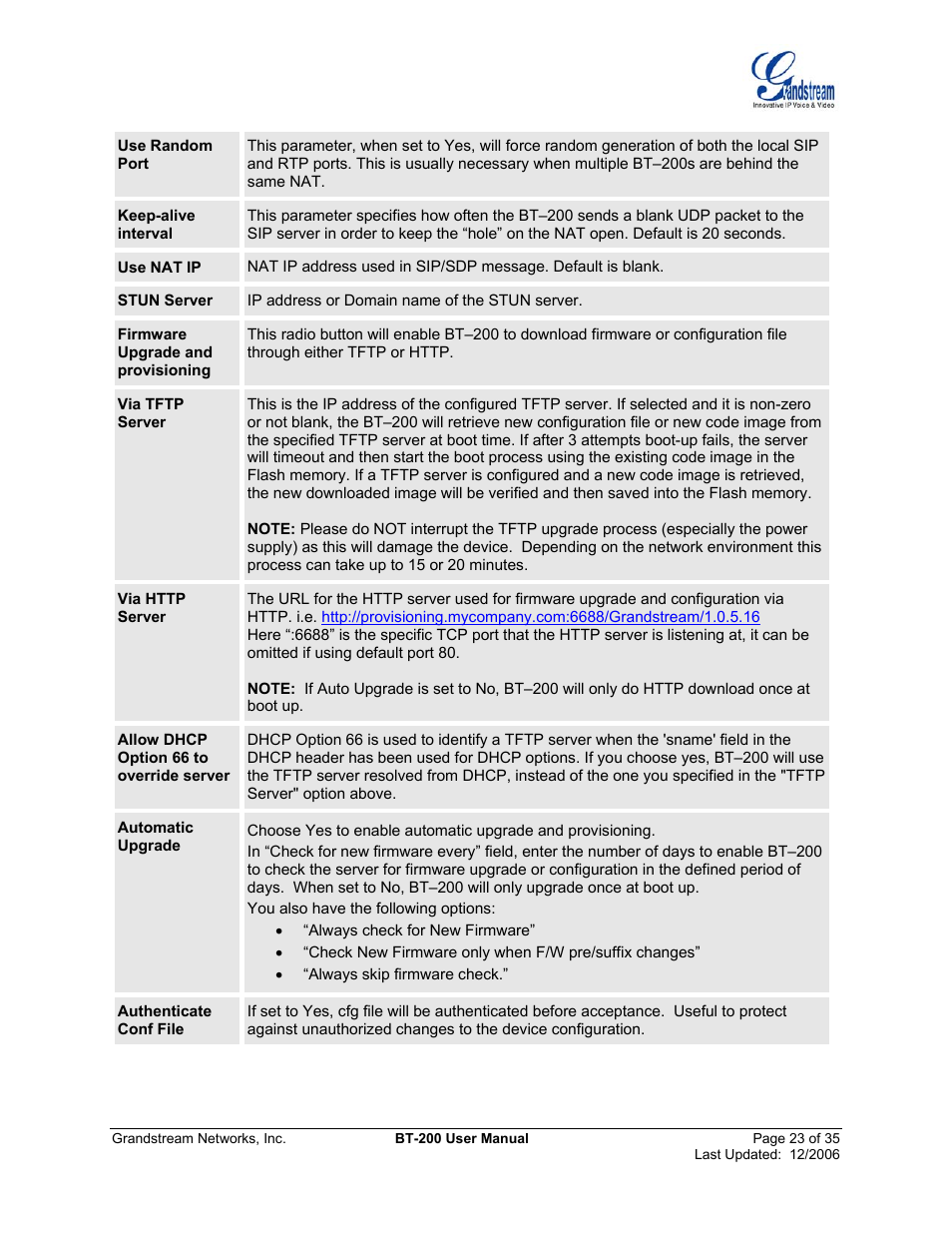 Grandstream Networks BT200 User Manual | Page 23 / 35