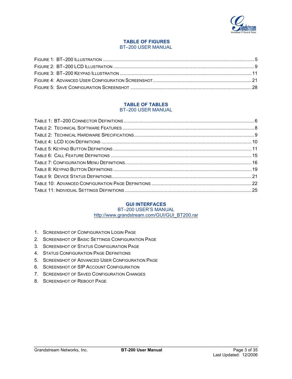 Grandstream Networks BT200 User Manual | Page 3 / 35