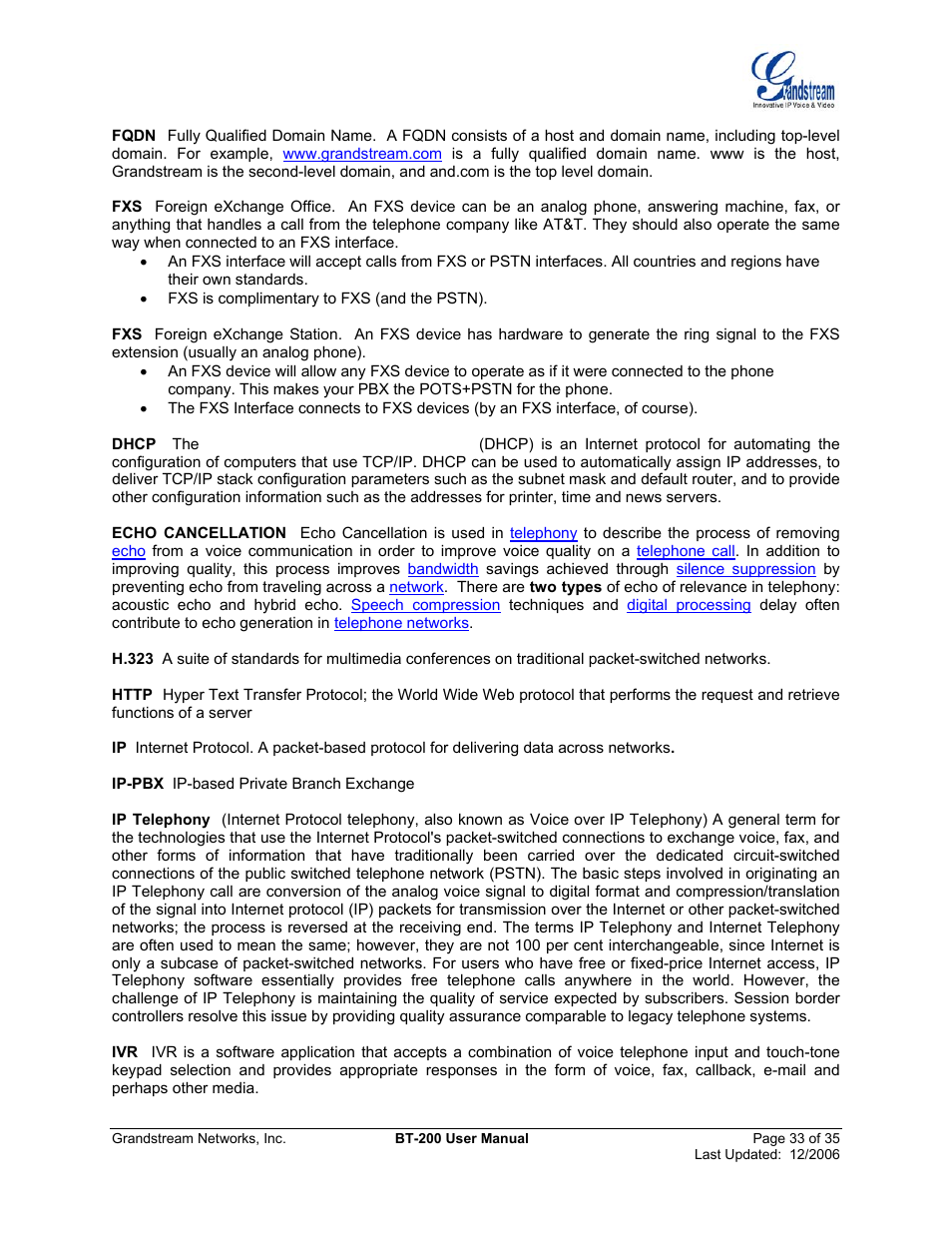 Grandstream Networks BT200 User Manual | Page 33 / 35