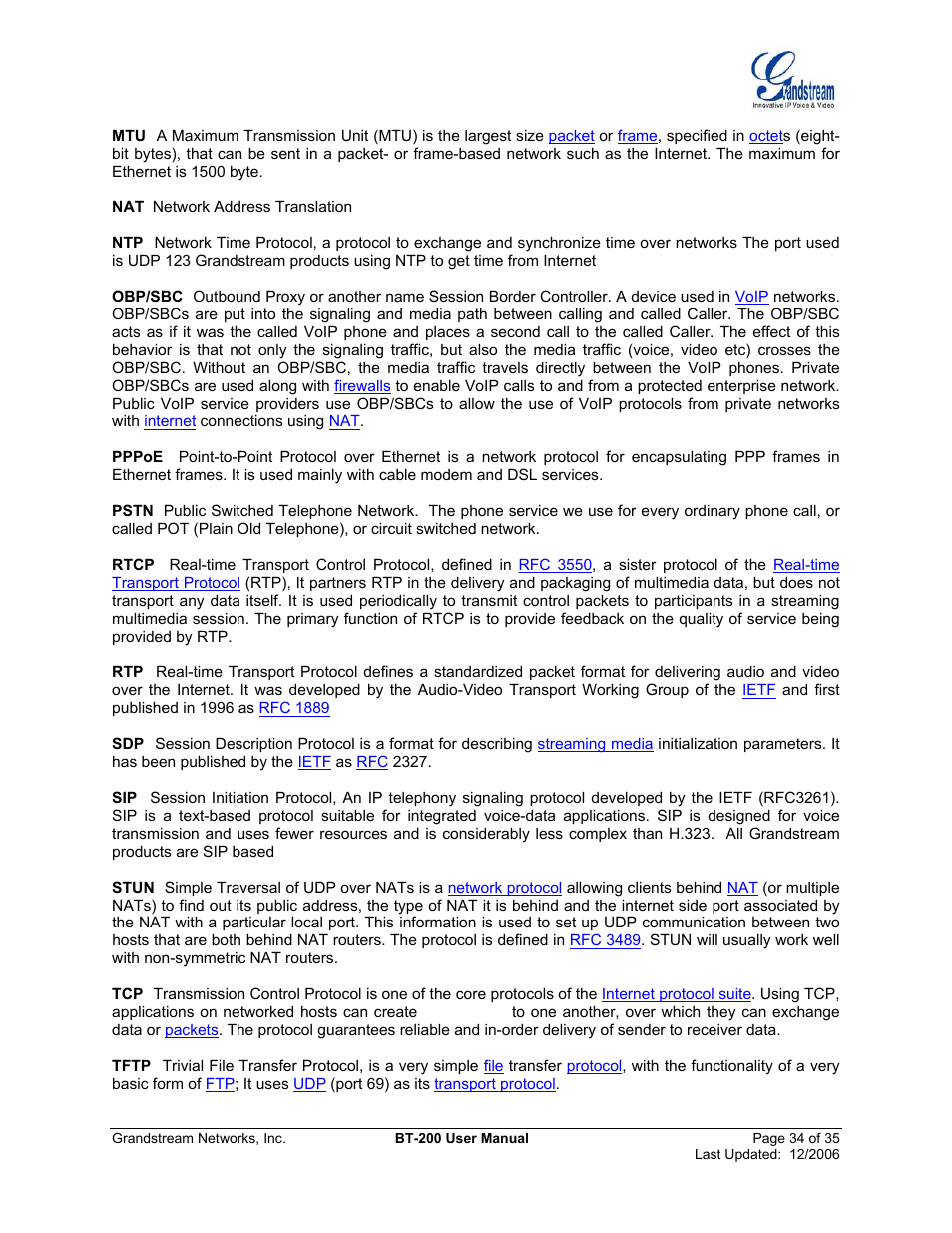 Grandstream Networks BT200 User Manual | Page 34 / 35