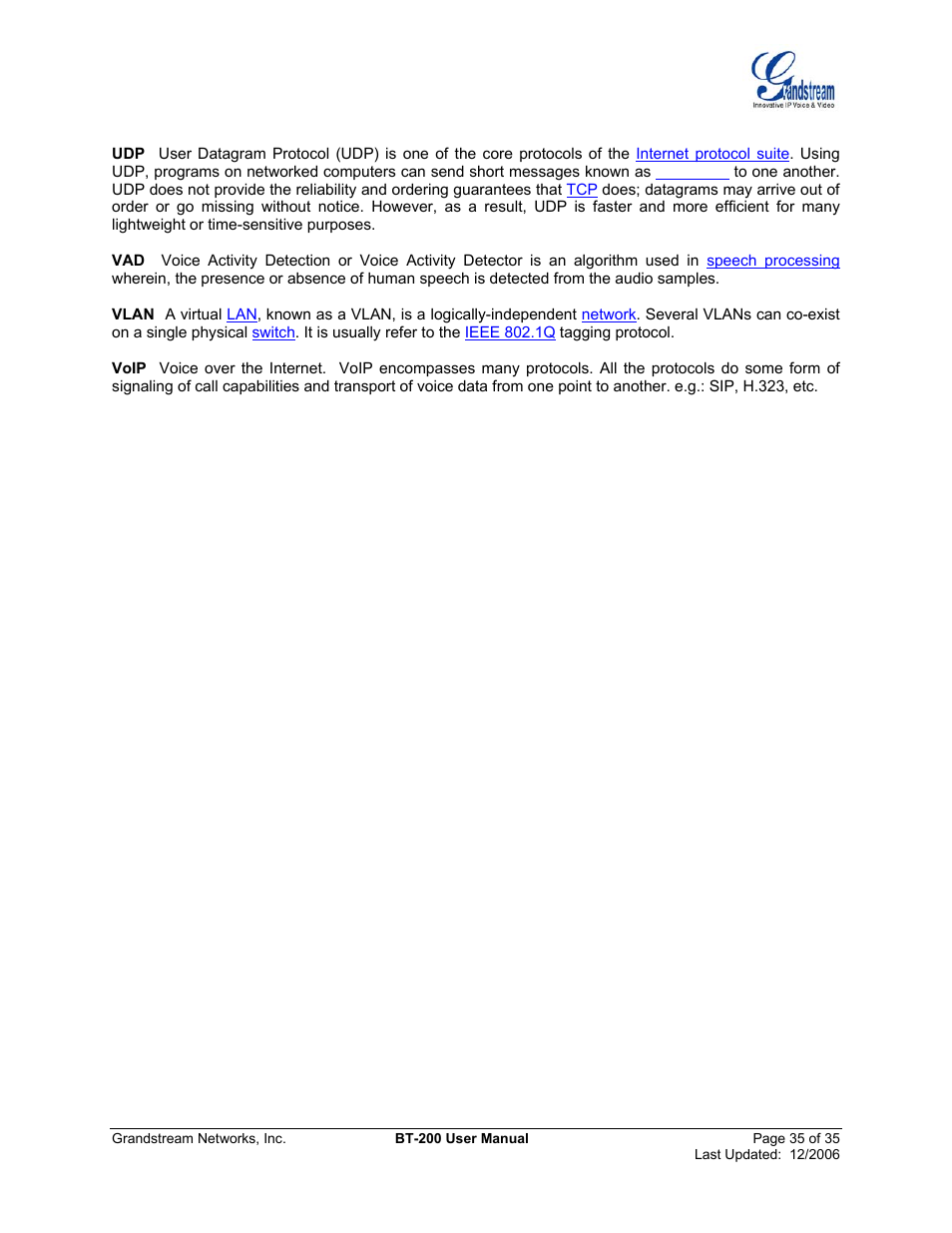 Grandstream Networks BT200 User Manual | Page 35 / 35