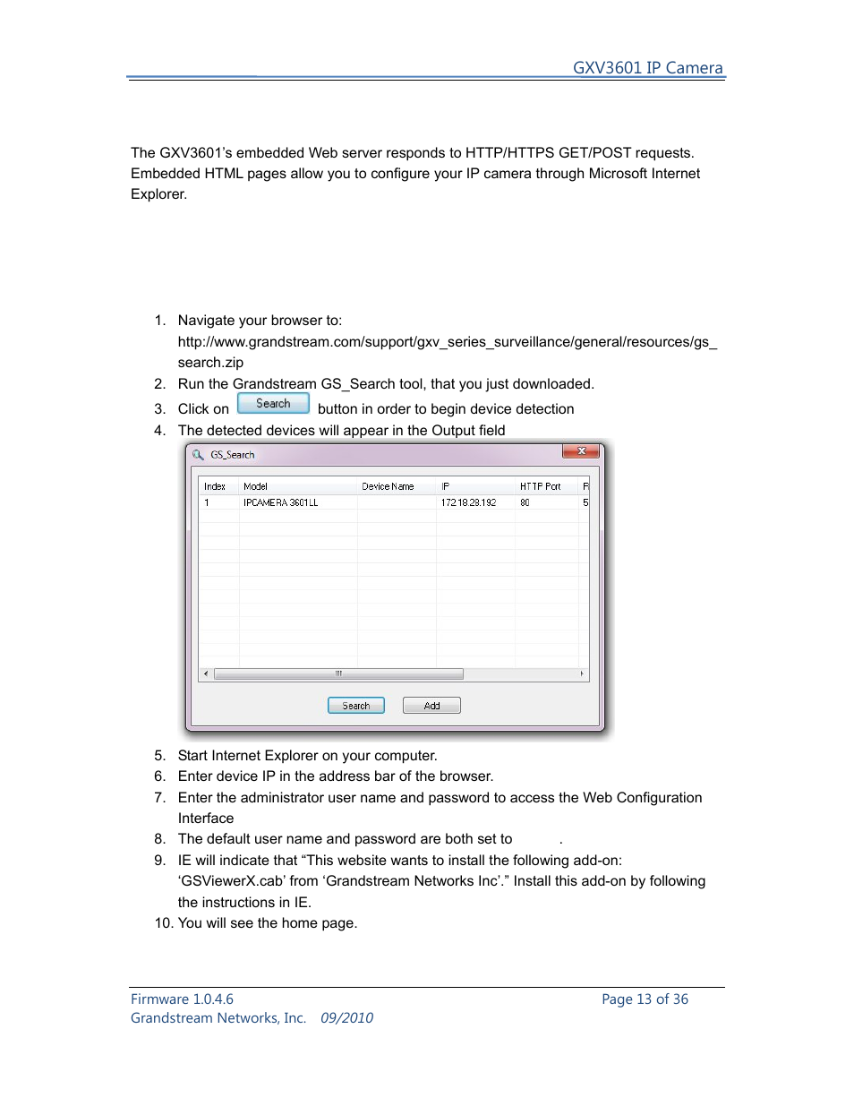 Configuring the gxv3601 via web browser | Grandstream Networks GXV3601 User Manual | Page 13 / 36