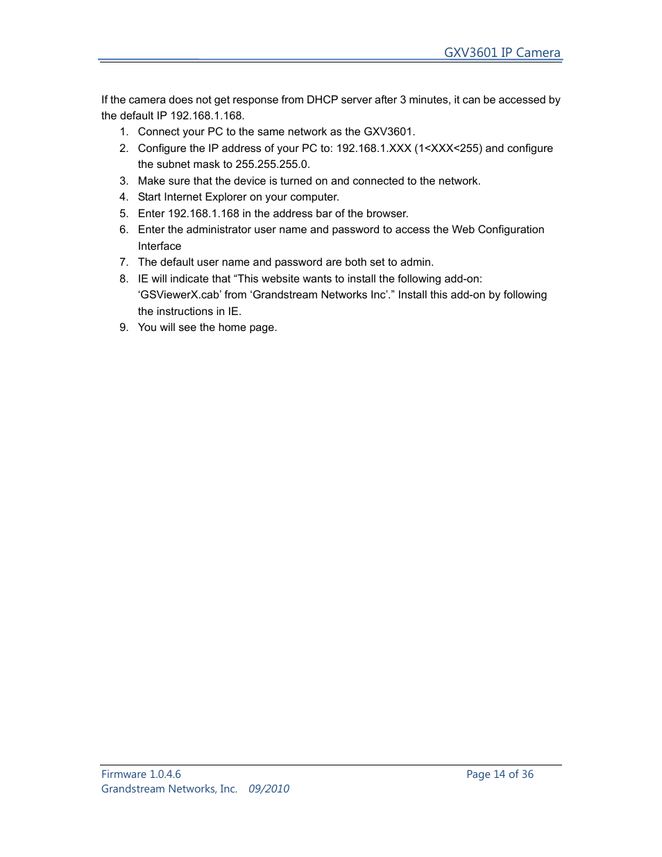 Grandstream Networks GXV3601 User Manual | Page 14 / 36