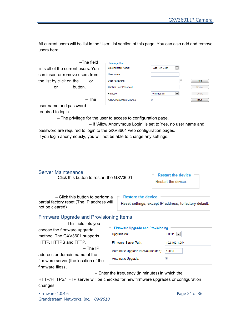 Grandstream Networks GXV3601 User Manual | Page 24 / 36