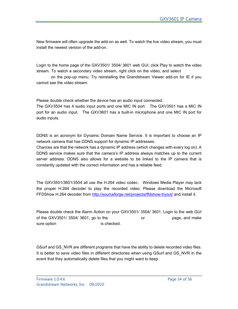Grandstream Networks GXV3601 User Manual | Page 34 / 36