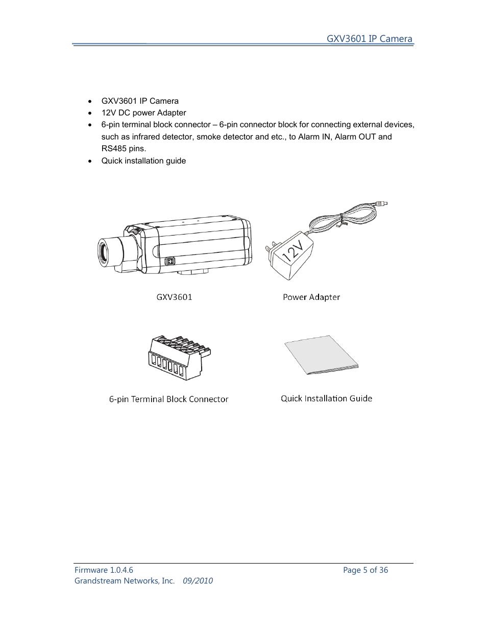 Package contents | Grandstream Networks GXV3601 User Manual | Page 5 / 36