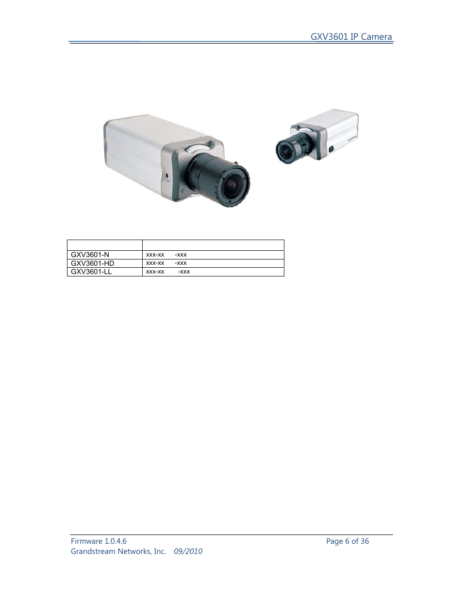 Product overview, Gxv3601 ip camera, Gxv3601 overview | Gxv3601 side view | Grandstream Networks GXV3601 User Manual | Page 6 / 36