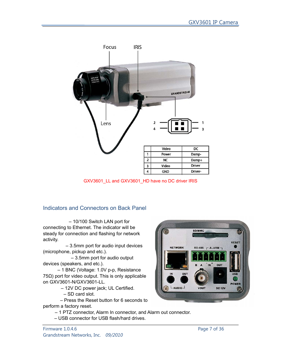 Grandstream Networks GXV3601 User Manual | Page 7 / 36