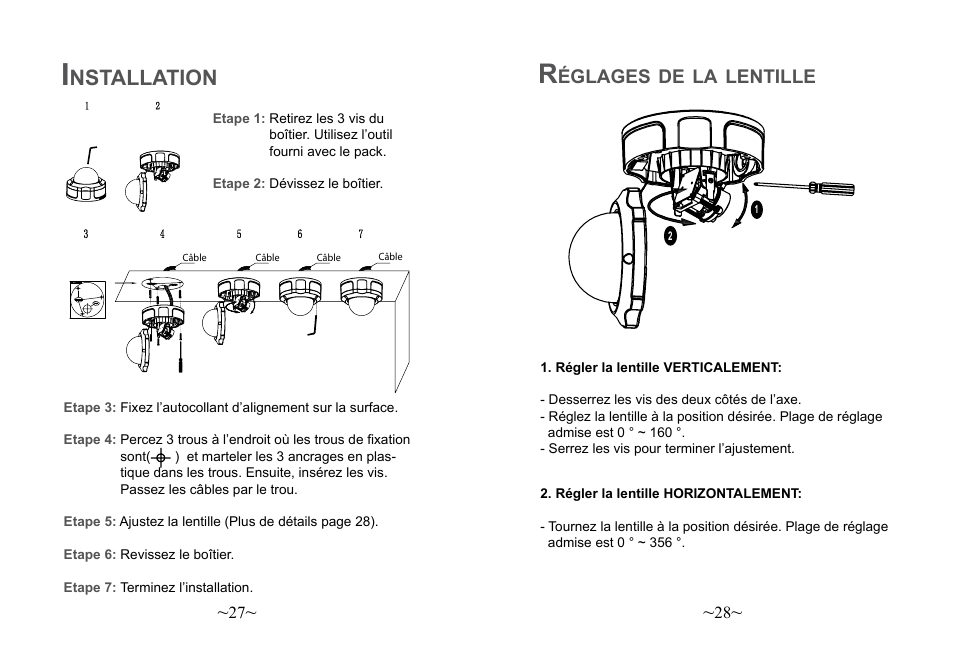 Nstallation, Églages, Lentille | Grandstream Networks GXV3662 User Manual | Page 16 / 44