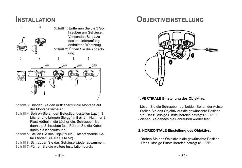 Bjektiveinstellung, Nstallation | Grandstream Networks GXV3662 User Manual | Page 28 / 44