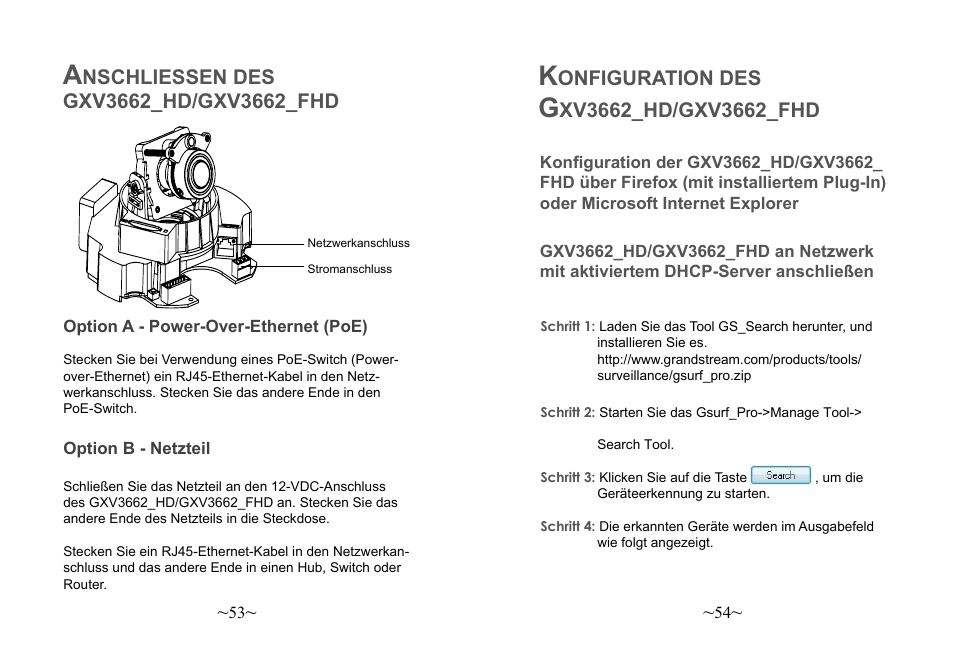 Nschliessen des, Onfiguration des | Grandstream Networks GXV3662 User Manual | Page 29 / 44