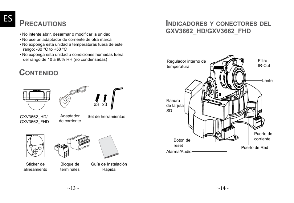 Recautions, Ontenido | Grandstream Networks GXV3662 User Manual | Page 9 / 44