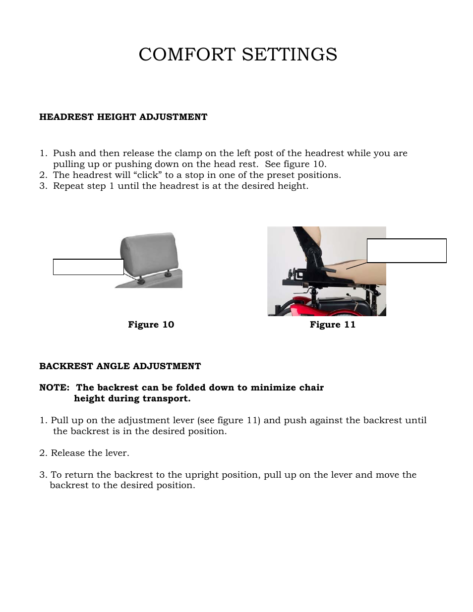 Comfort settings | Golden Technologies GP601 SS User Manual | Page 18 / 35