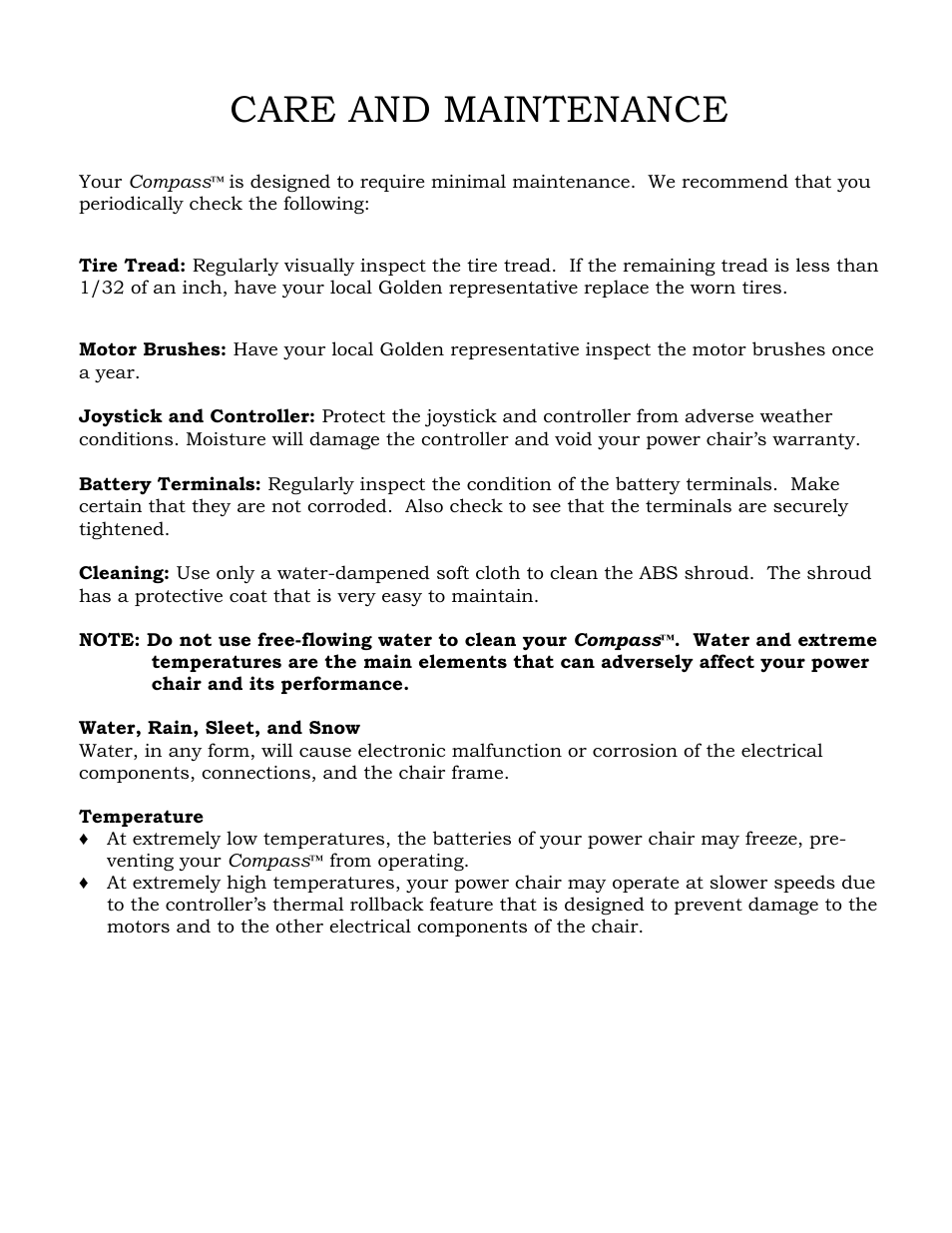 Care and maintenance | Golden Technologies GP601 SS User Manual | Page 30 / 35