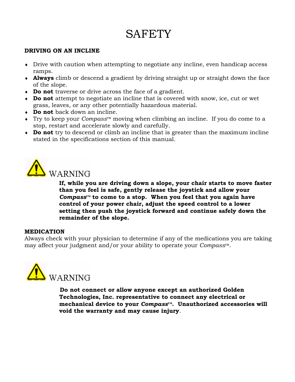 Safety | Golden Technologies GP601 SS User Manual | Page 6 / 35