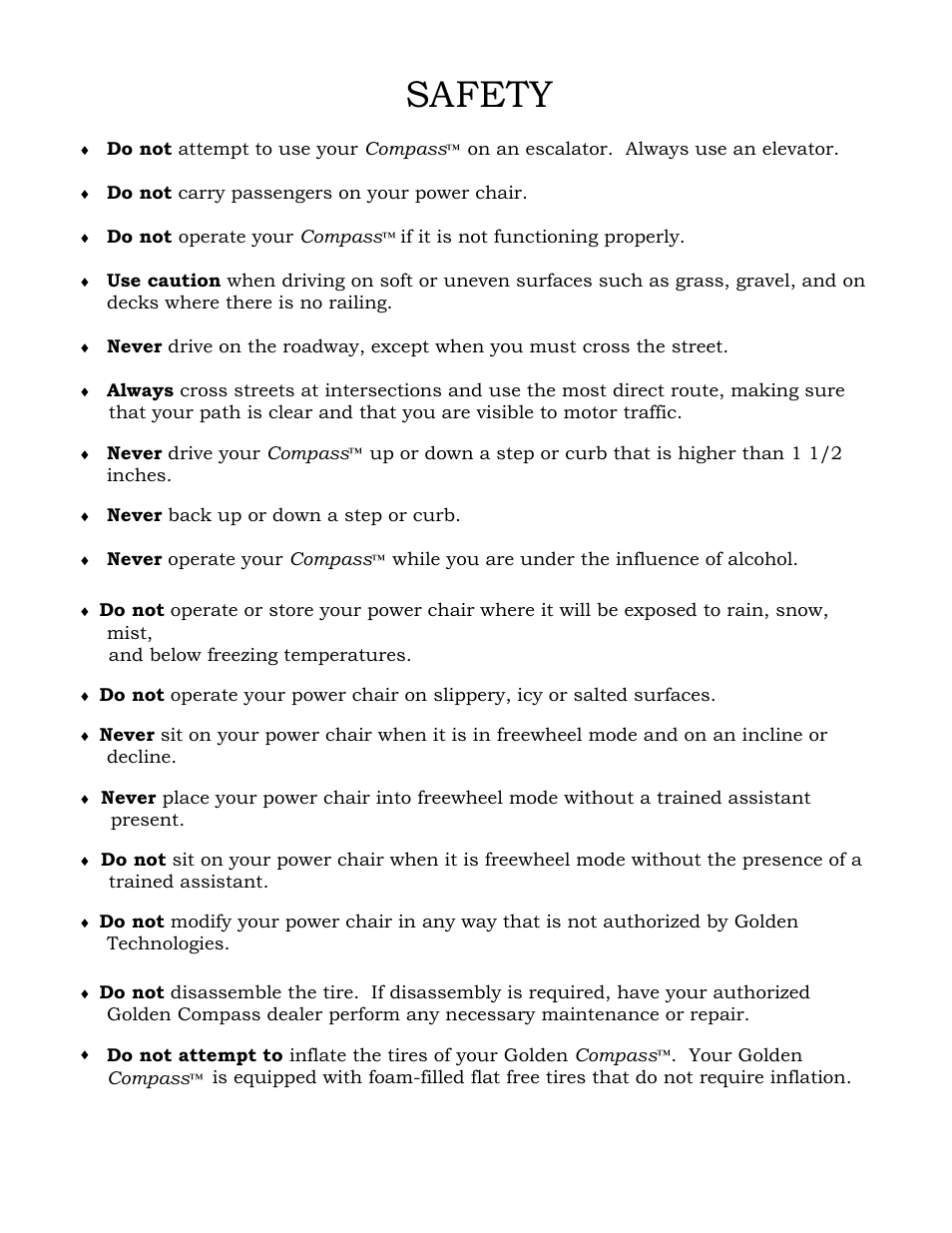 Safety | Golden Technologies GP601 SS User Manual | Page 7 / 35