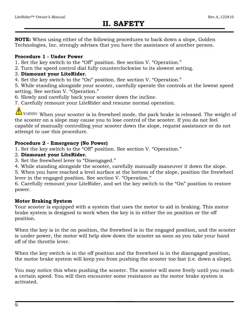 Ii. safety | Golden Technologies GL140 User Manual | Page 10 / 43