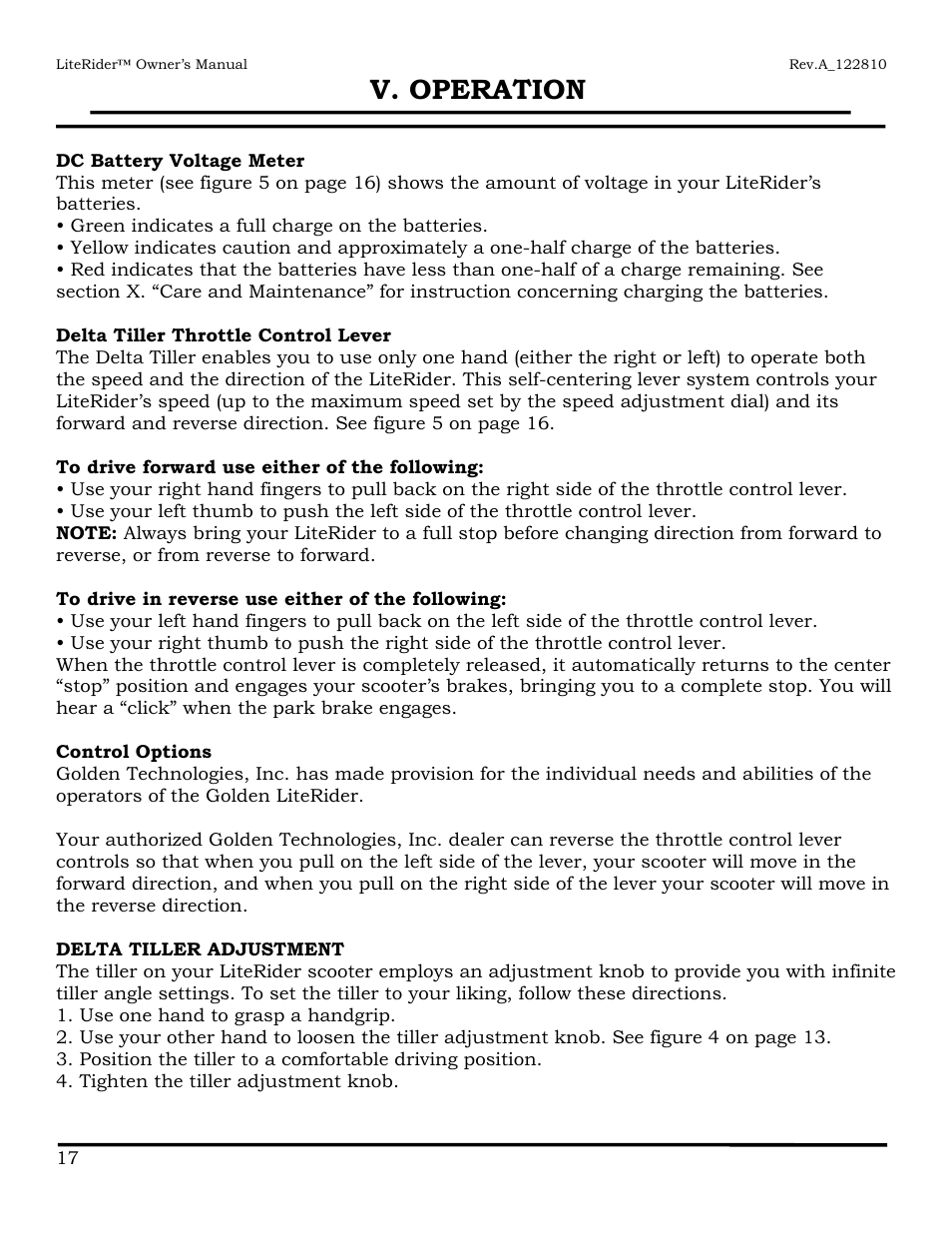V. operation | Golden Technologies GL140 User Manual | Page 18 / 43
