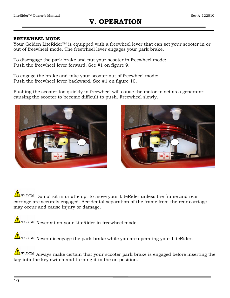 V. operation | Golden Technologies GL140 User Manual | Page 20 / 43