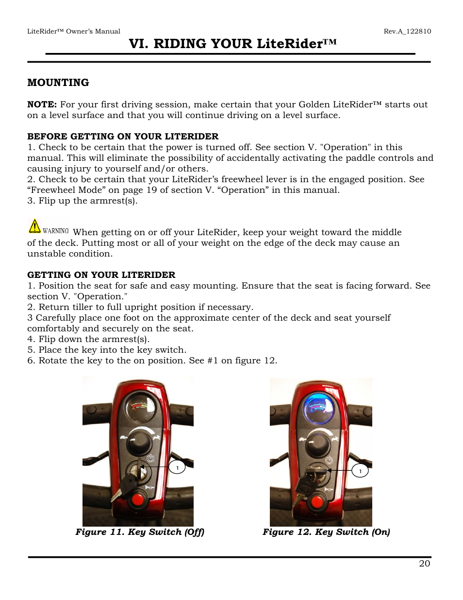 Vi. riding your literider | Golden Technologies GL140 User Manual | Page 21 / 43