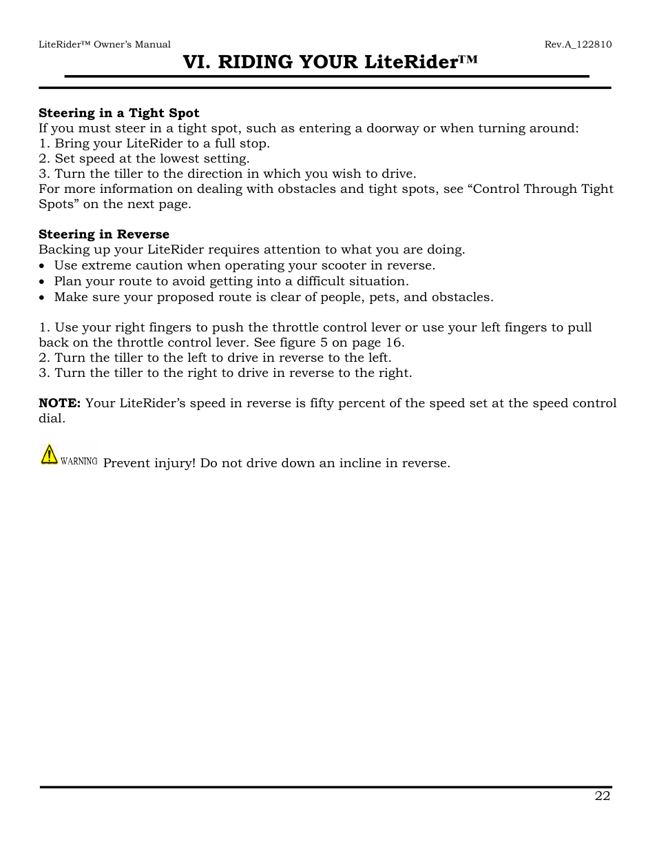 Vi. riding your literider | Golden Technologies GL140 User Manual | Page 23 / 43