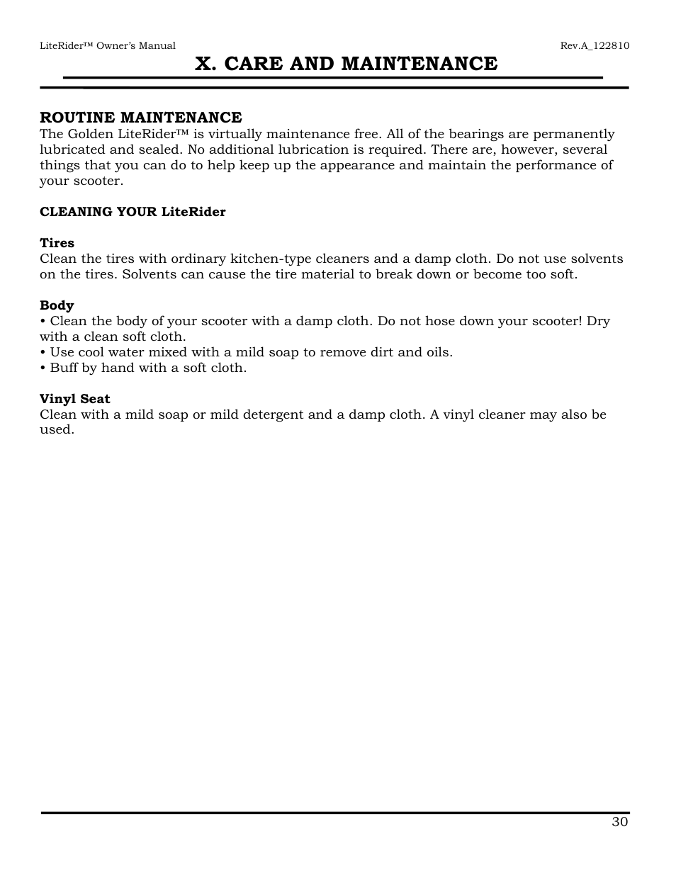 X. care and maintenance | Golden Technologies GL140 User Manual | Page 31 / 43