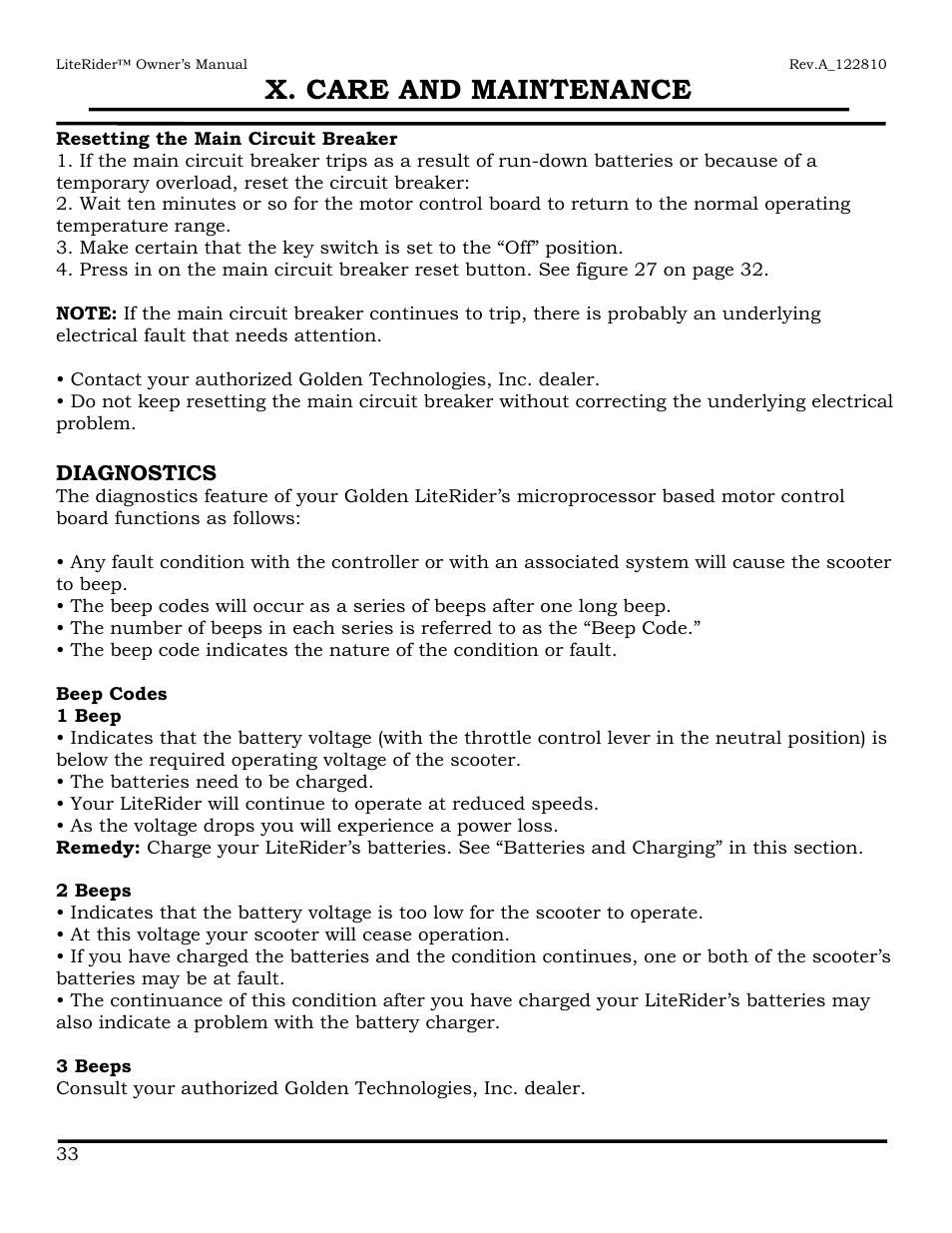 X. care and maintenance | Golden Technologies GL140 User Manual | Page 34 / 43